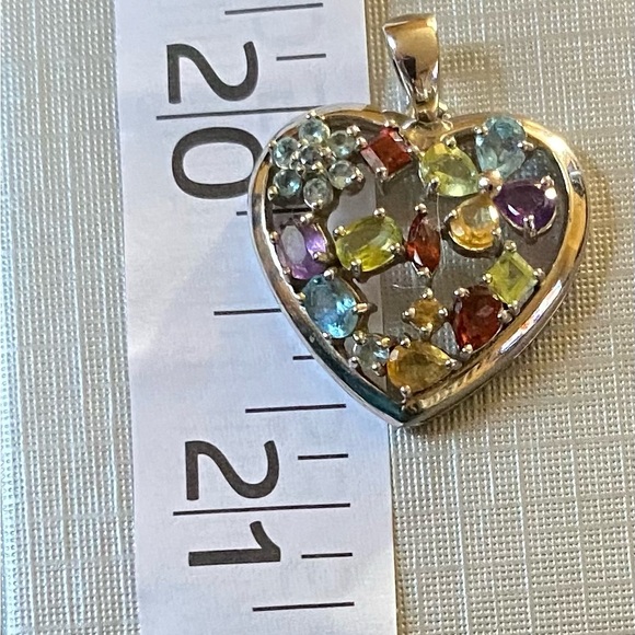 Sterling Silver Heart Shaped Multi Gemstone Necklace - Picture 8 of 8